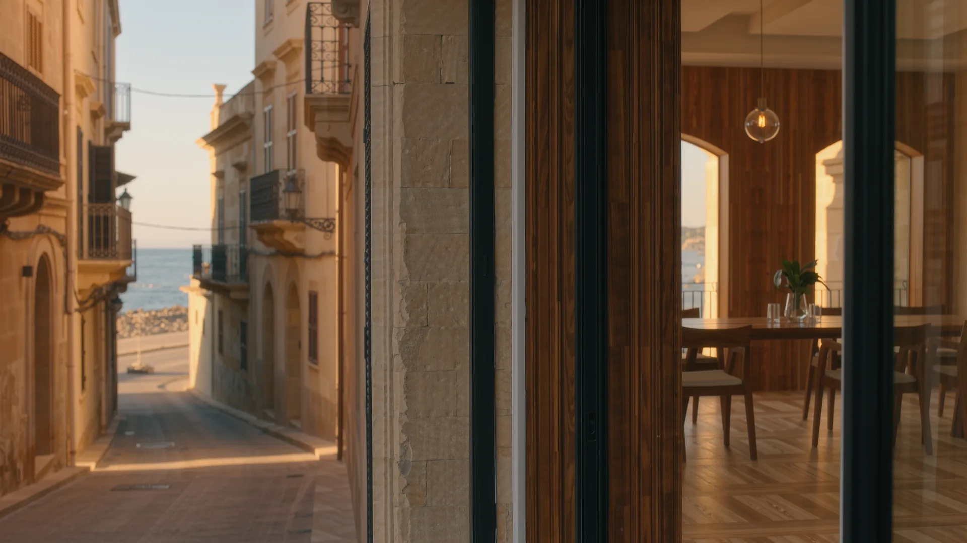 Calle del casco antiguo de Palma con fachadas de arenisca y balcones de forja
